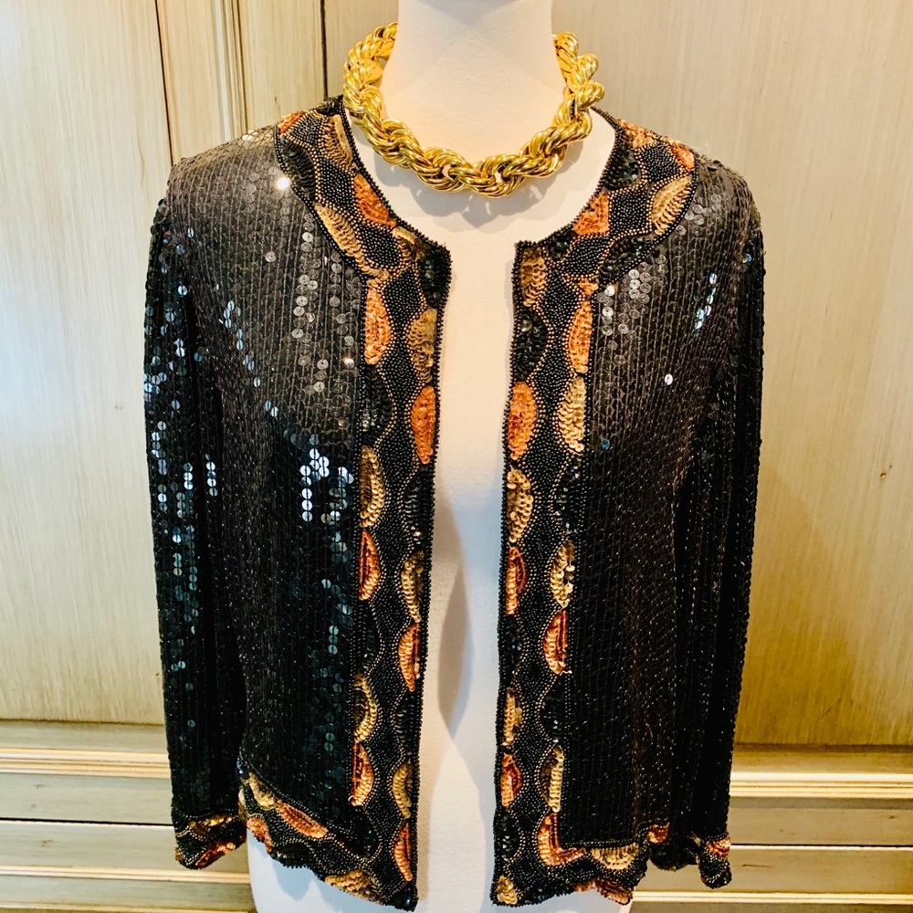 Vintage Sequin black and bronze beaded jacket